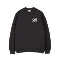 Black sweatshirt with small white Merenkävijät logo print on chest